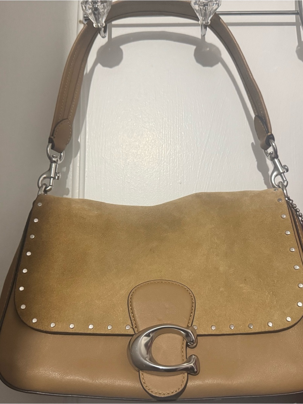 Coach Tabby Tan Leather & Suede Shoulder Bag with Silver Hardware